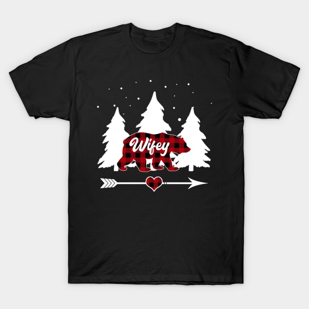 Wifey Bear Buffalo Plaid Christmas Matching Family Pajama T-Shirt by Soema